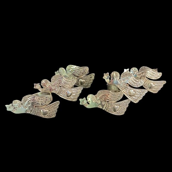 Vintage Silver Metal Angel With Star Heart Napkin Rings Set Of Six Angels Etched - Picture 8 of 8